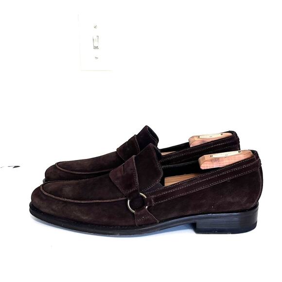 Donald J Pliner Cutter Mens Penny Loafers Size 11M Chocolate Brown Suede Slip On - Picture 3 of 12